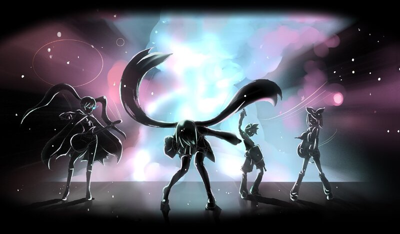 Three Anime Characters — Black, Dramatic, Night, Digital Art, Silhouettes