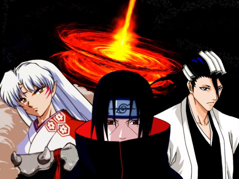 Three Anime Characters — Black, Dramatic, Night, Fire Vortex