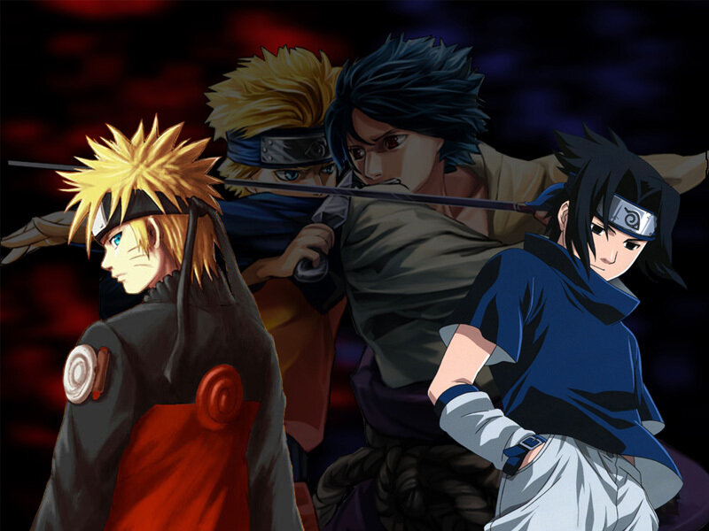 Three Anime Characters — Black, Dramatic, Night, Swords