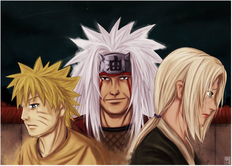 Three Anime Characters — Black, Dramatic, Night, Tears