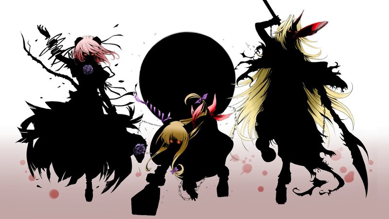 Three Anime Characters — Black, Dramatic, Silhouette