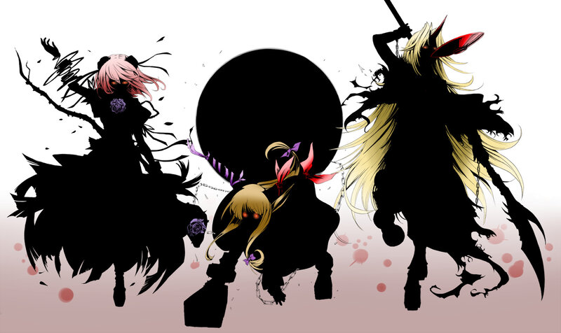 Three Anime Characters — Black, Dramatic, Silhouettes
