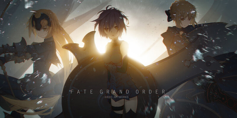 Three Anime Characters — Black, Dramatic, Sunset