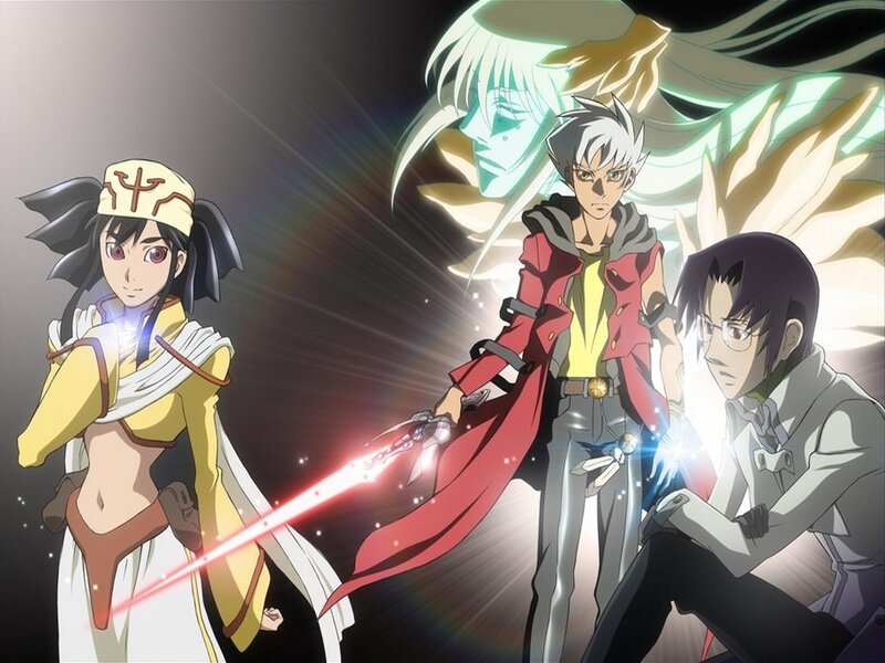 Three Anime Characters — Black, Dramatic, Sword, Light Beam