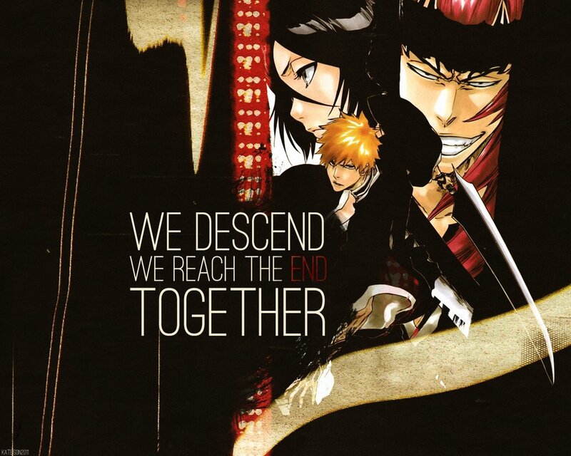 Three Anime Characters — Black, Dramatic, Sword, Text