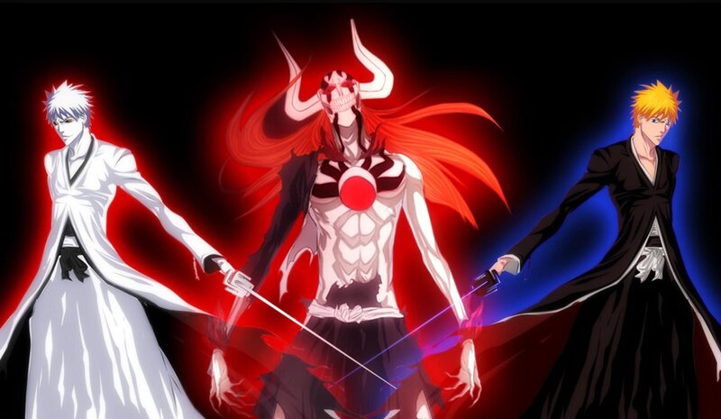 Three Anime Characters — Black, Dramatic, Swords, Red Hair