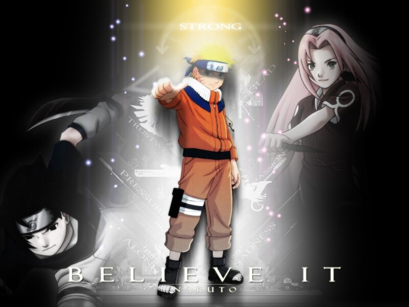 Three Anime Characters — Black, Dramatic, Text