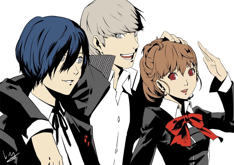 Three Anime Characters — Black, Playful, Manga, School Uniforms