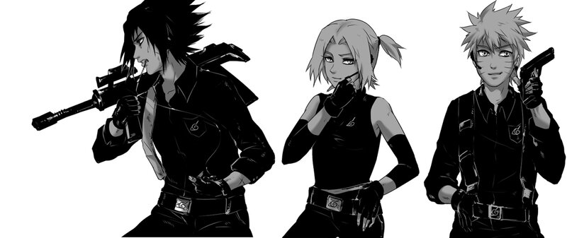 Three Anime Characters — Black, Serious, Guns