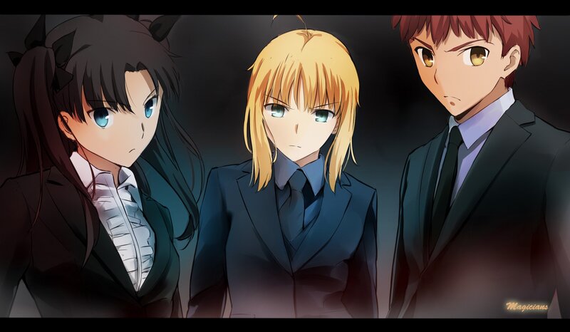Three Anime Characters — Black, Serious, Suits