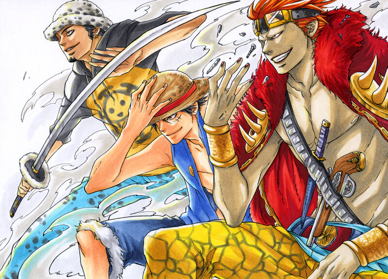 Three Anime Characters — Blue, Action-packed