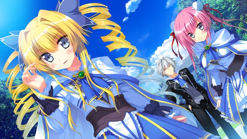 Three Anime Characters — Blue, Bright, Afternoon, Blue Sky