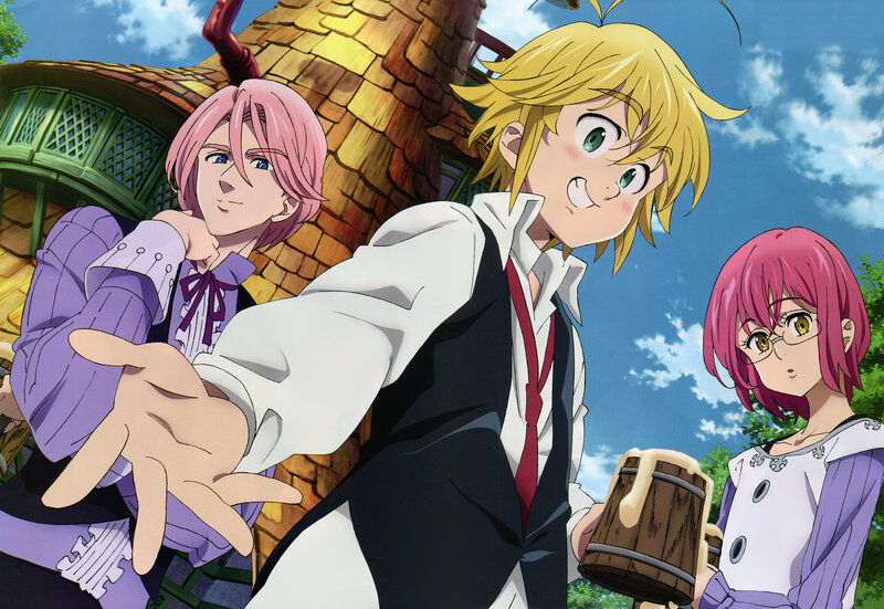 Three Anime Characters — Blue, Bright, Cheerful
