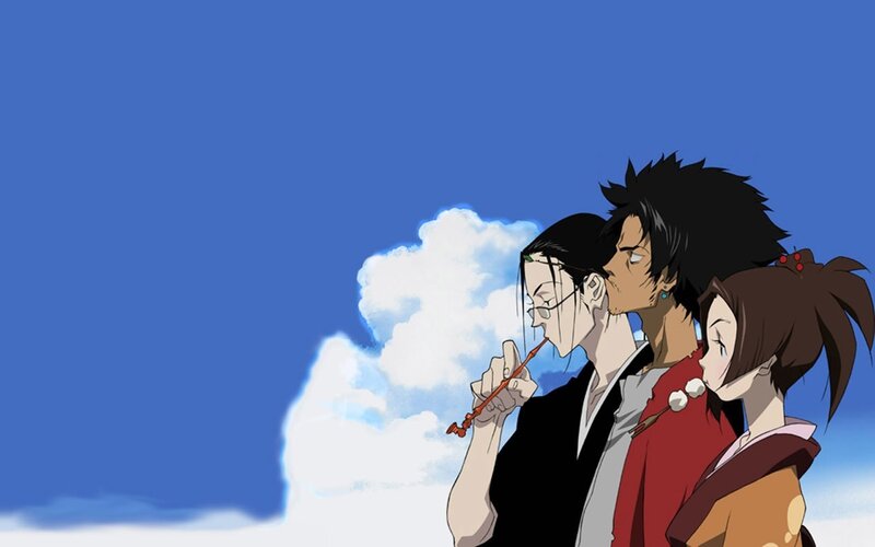 Three Anime Characters — Blue, Calm, Afternoon, Sky, Clouds, Pipe