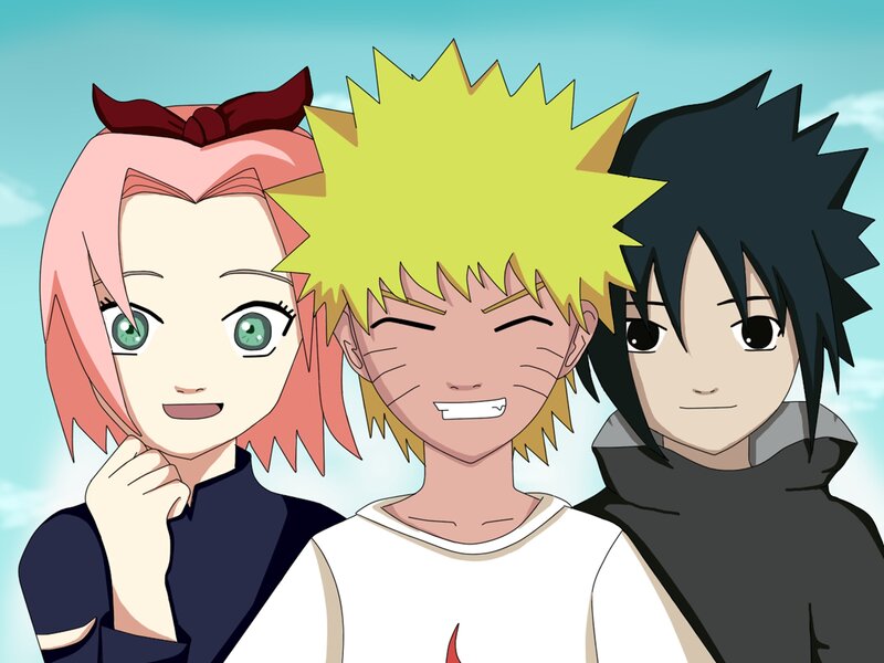 Three Anime Characters — Blue, Calm, Afternoon, Sky