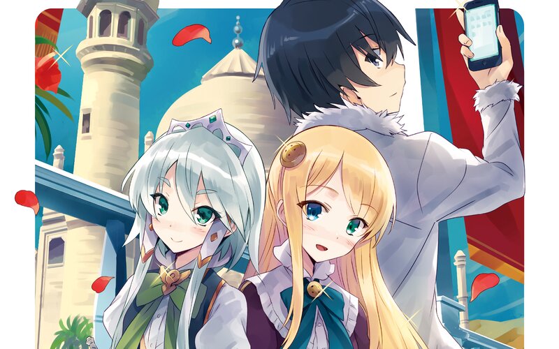 Three Anime Characters — Blue, Cheerful, Afternoon, Building