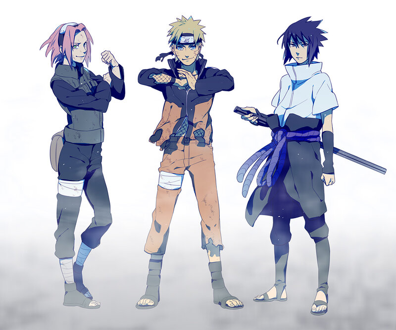 Three Anime Characters — Blue, Confident, Swords