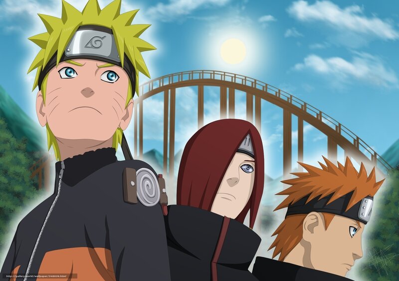 Three Anime Characters — Blue, Dramatic, Afternoon, Bridge