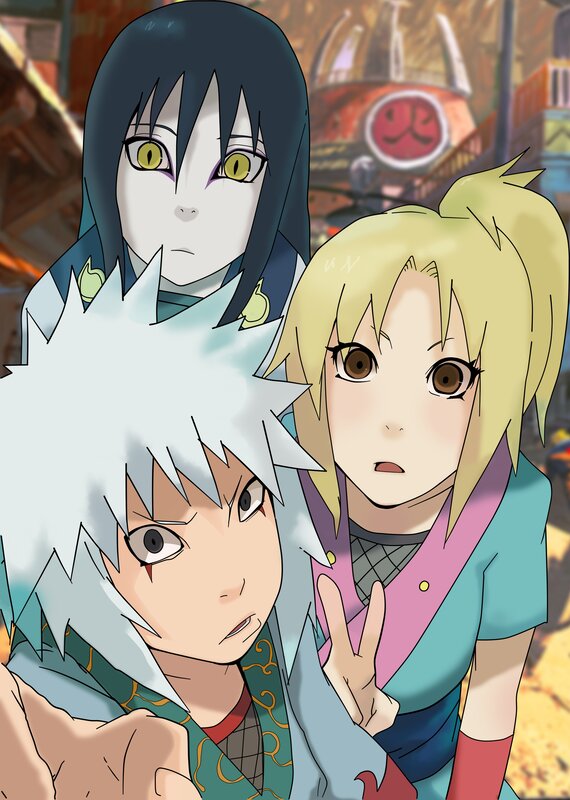 Three Anime Characters — Blue, Dramatic, Afternoon, Building