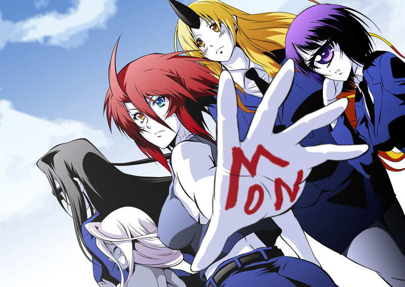 Three Anime Characters — Blue, Dramatic, Afternoon, Hand Gesture