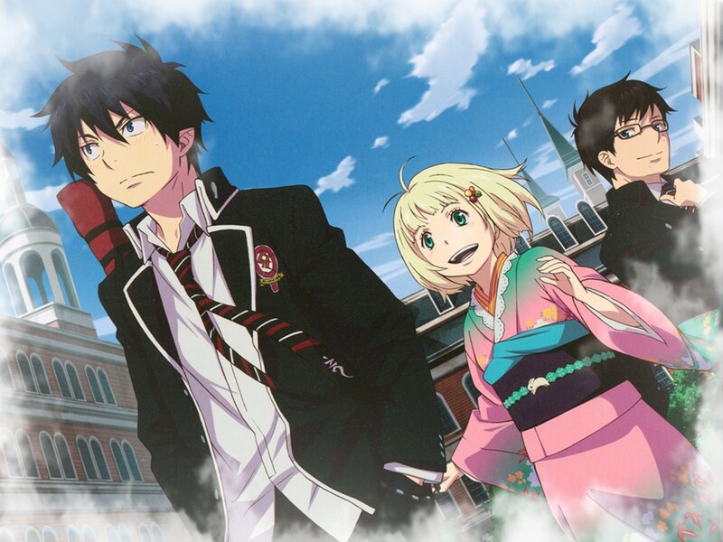 Three Anime Characters — Blue, Dramatic, Afternoon, School Uniform