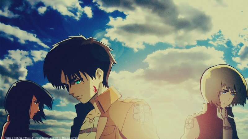 Three Anime Characters — Blue, Dramatic, Afternoon, Sky, Clouds