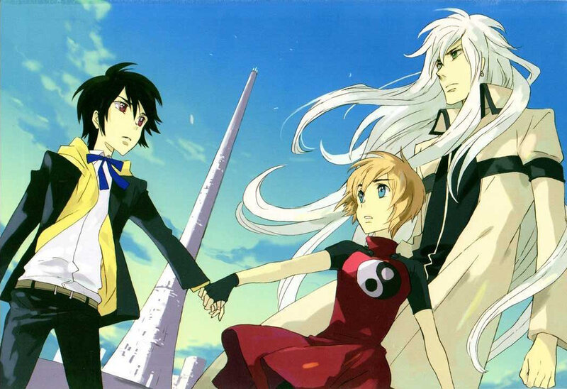 Three Anime Characters — Blue, Dramatic, Afternoon, Sword