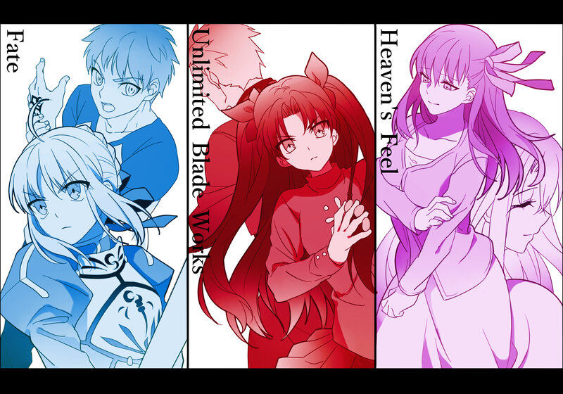 Three Anime Characters — Blue, Dramatic, Anime Art