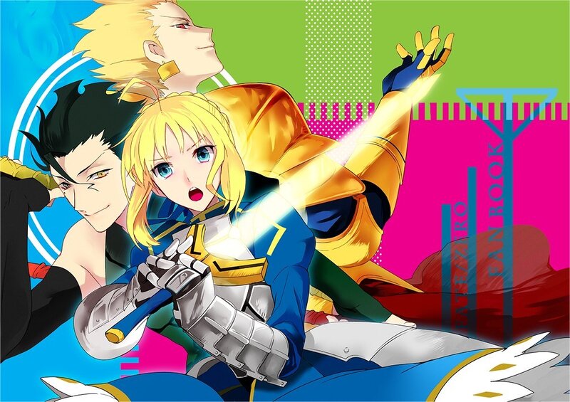 Three Anime Characters — Blue, Dramatic, Armor, Swords