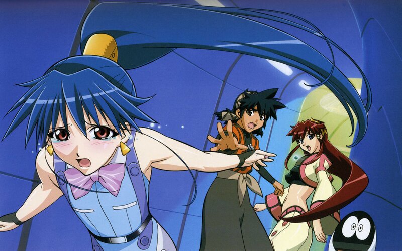 Three Anime Characters — Blue, Dramatic, Blue-haired Girl, Black-haired Boy