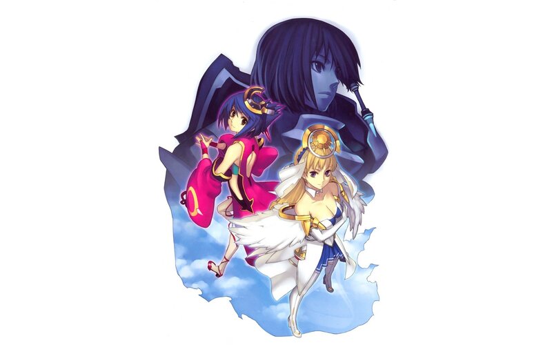 Three Anime Characters — Blue, Dramatic, Clouds, Wings