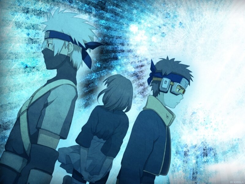 Three Anime Characters — Blue, Dramatic, Digital Art
