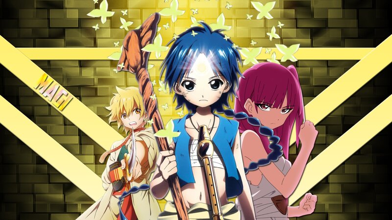 Three Anime Characters — Blue, Dramatic, Magic Staff, Flute
