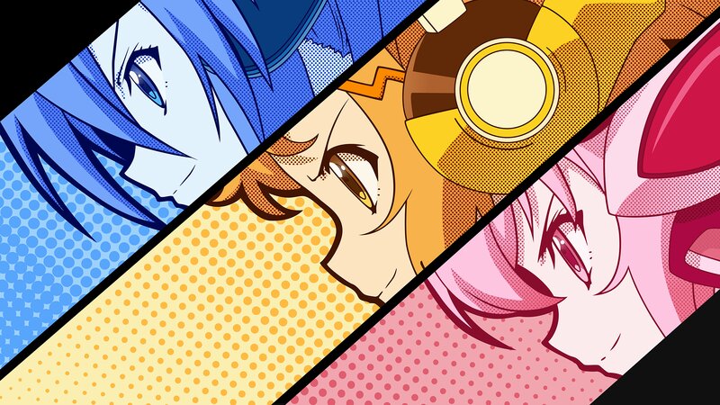 Three Anime Characters — Blue, Dramatic, Manga, Anime Art, Dot Pattern