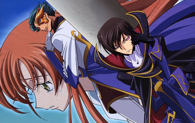Three Anime Characters — Blue, Dramatic, Mask