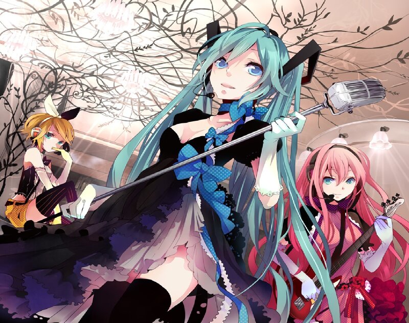 Three Anime Characters — Blue, Dramatic, Microphone