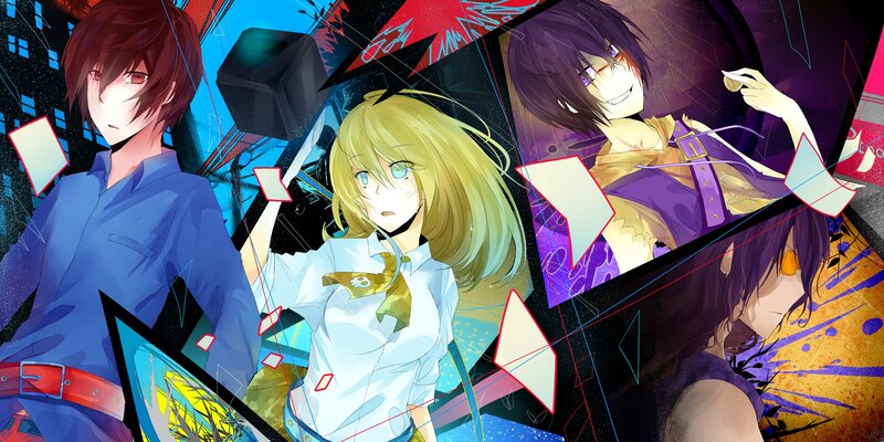 Three Anime Characters — Blue, Dramatic, Night, Digital Art, Anime Art