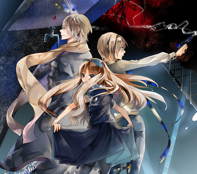 Three Anime Characters — Blue, Dramatic, Night, Gun