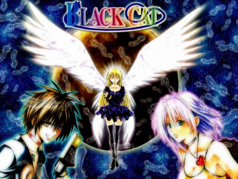 Three Anime Characters — Blue, Dramatic, Night, Wings, Space