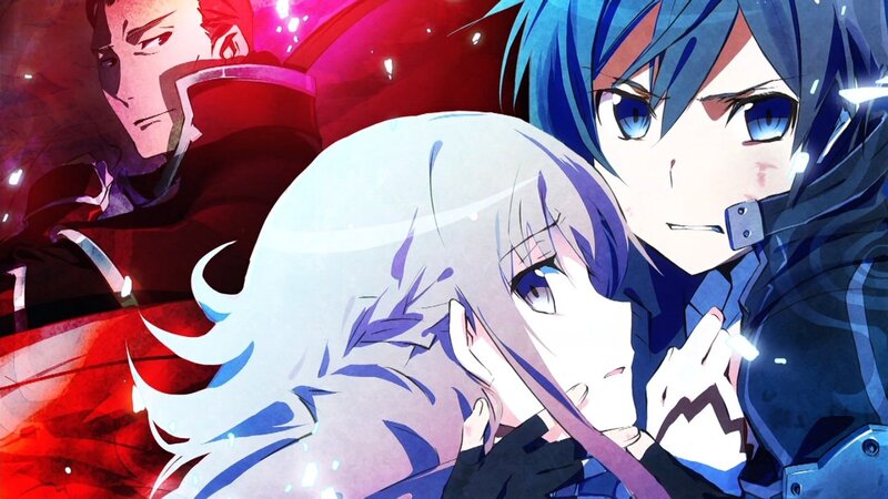 Three Anime Characters — Blue, Dramatic, Red Background