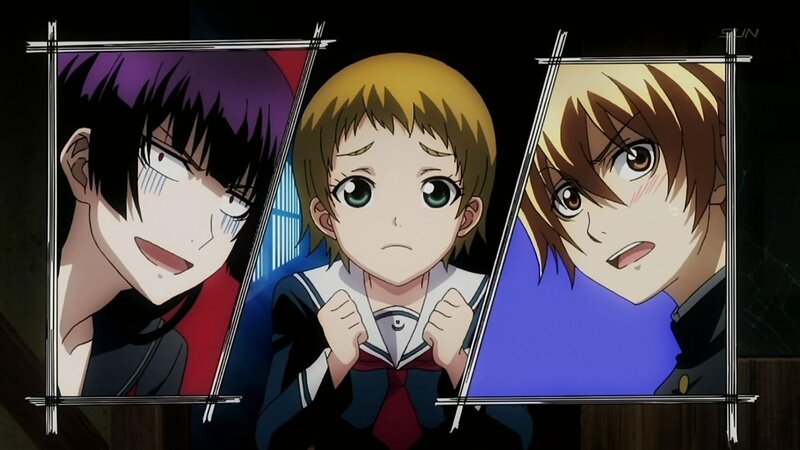 Three Anime Characters — Blue, Dramatic, School Uniform, Portraits