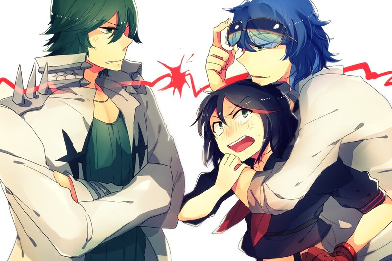 Three Anime Characters — Blue, Dramatic, Sunglasses, Spiked Collar
