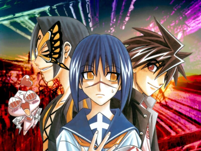 Three Anime Characters — Blue, Dramatic, Sunset, Mask