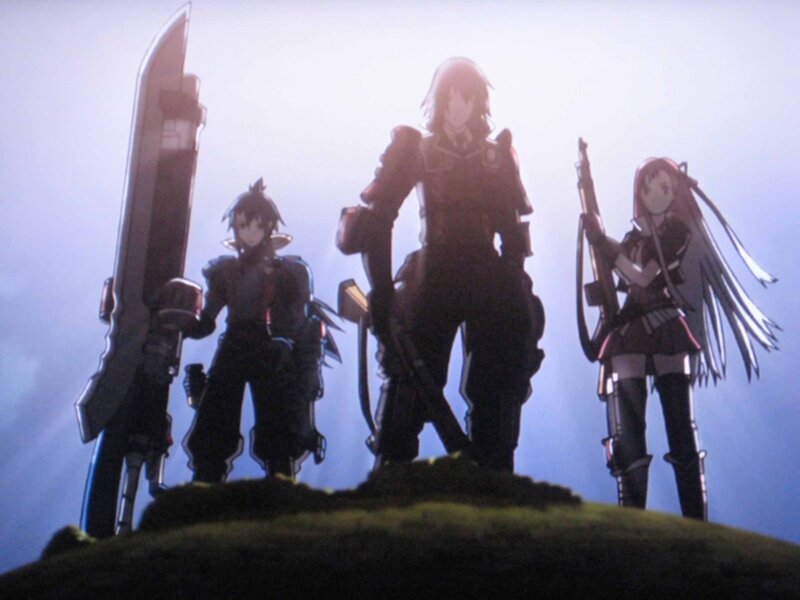 Three Anime Characters — Blue, Dramatic, Sunset, Swords