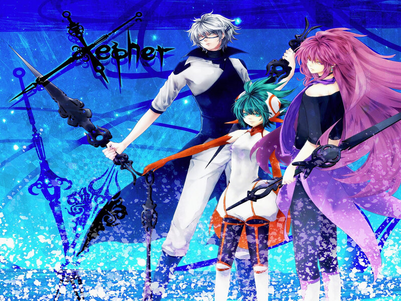 Three Anime Characters — Blue, Dramatic, Swords, Long Hair