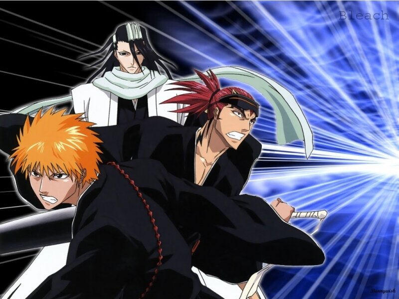 Three Anime Characters — Blue, Dramatic, Swords