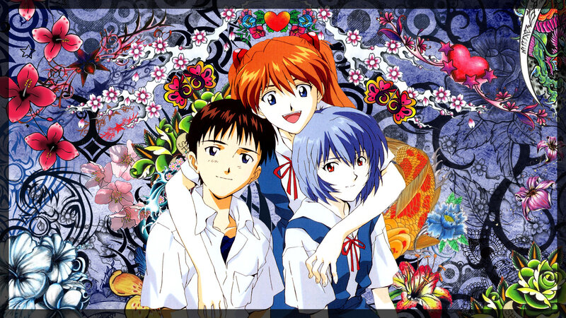 Three Anime Characters — Blue, Festive