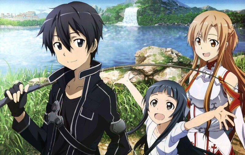 Three Anime Characters — Blue, Peaceful, Afternoon, River