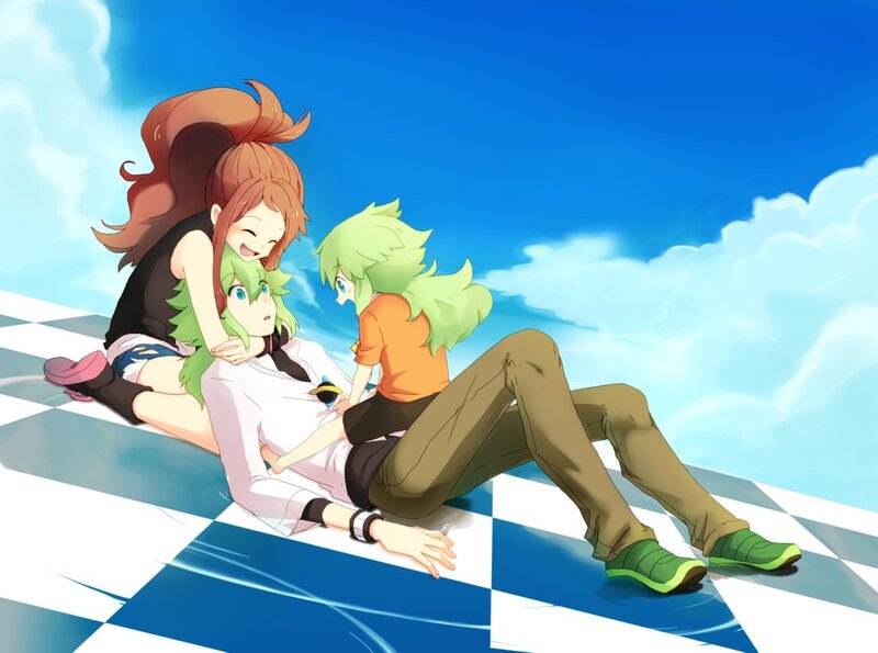 Three Anime Characters — Blue, Peaceful, Afternoon