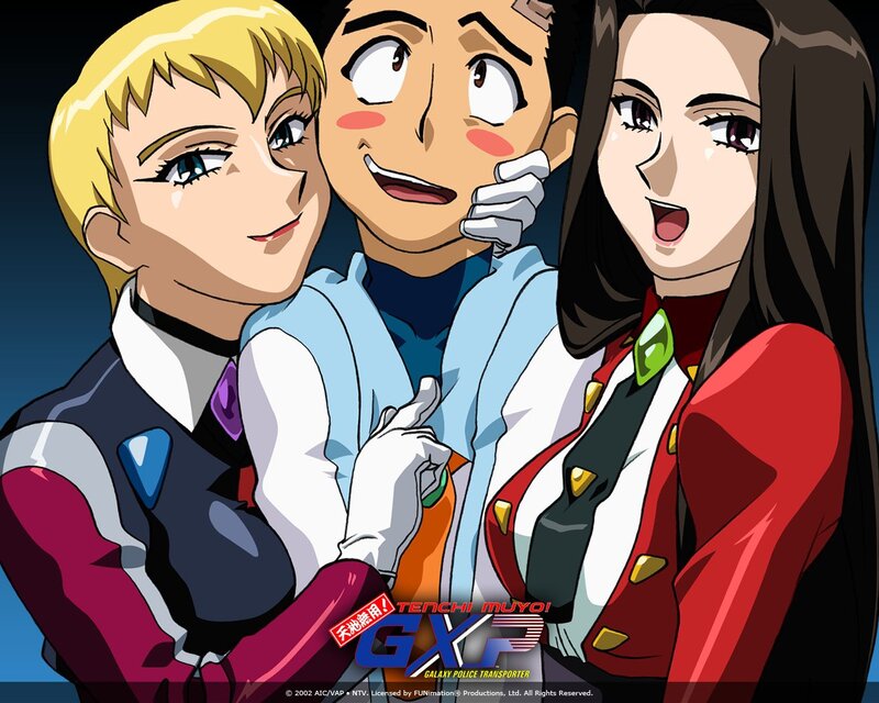 Three Anime Characters — Blue, Playful, Anime Art